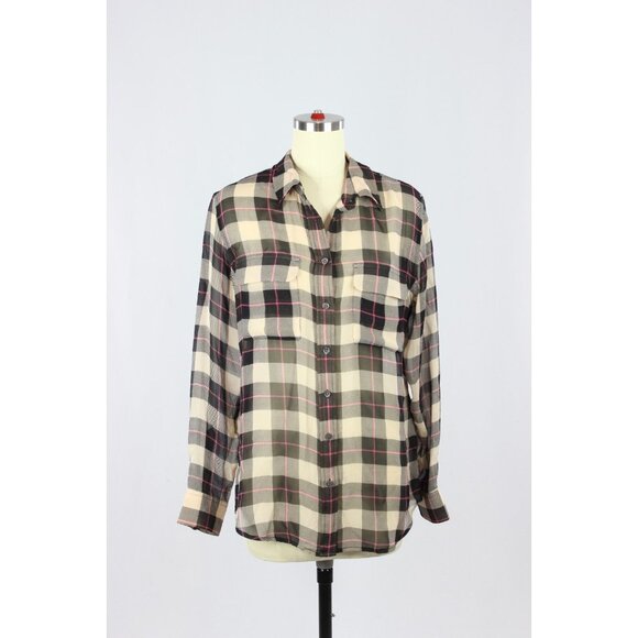 EQUIPMENT Slim Signature Plaid Check 100% Silk Chiffon Button Up Shirt, Size S - Picture 1 of 15